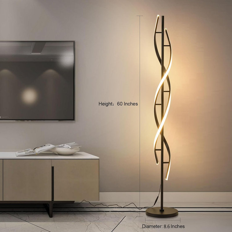 Spiral Modern Floor Lamp with Remote Control, Black