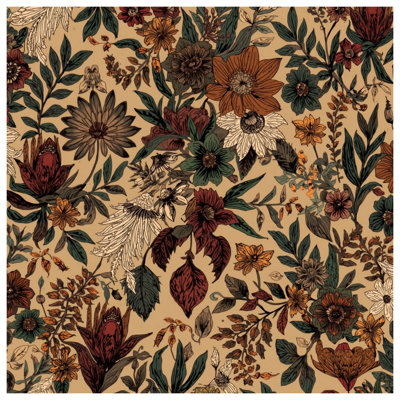 Beige Floral Botanical Quilted Bedspread All Sizes