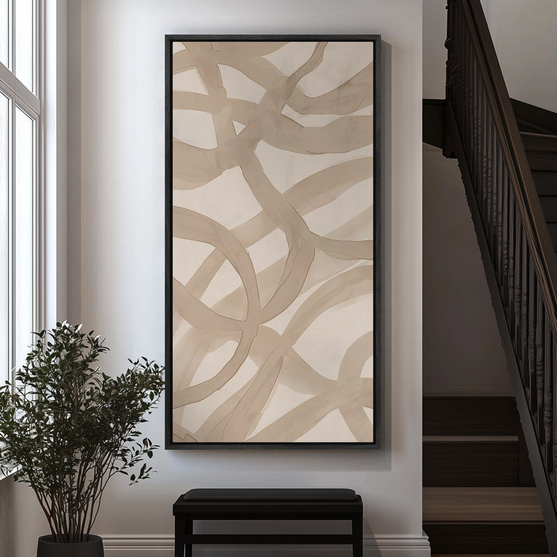 Abstrait, cercles imbriqués dans des tons neutres, art moderne, H 60 po x l 30 po