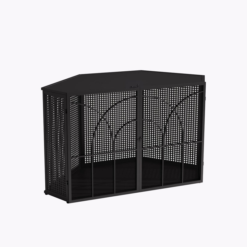 Hexagonal Wood Storage Corner Cabinet with Glass Two-Door, Black