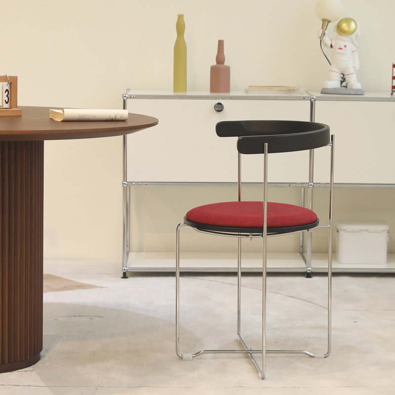 Dining Chair with Chrome Frame with Wood back, Red