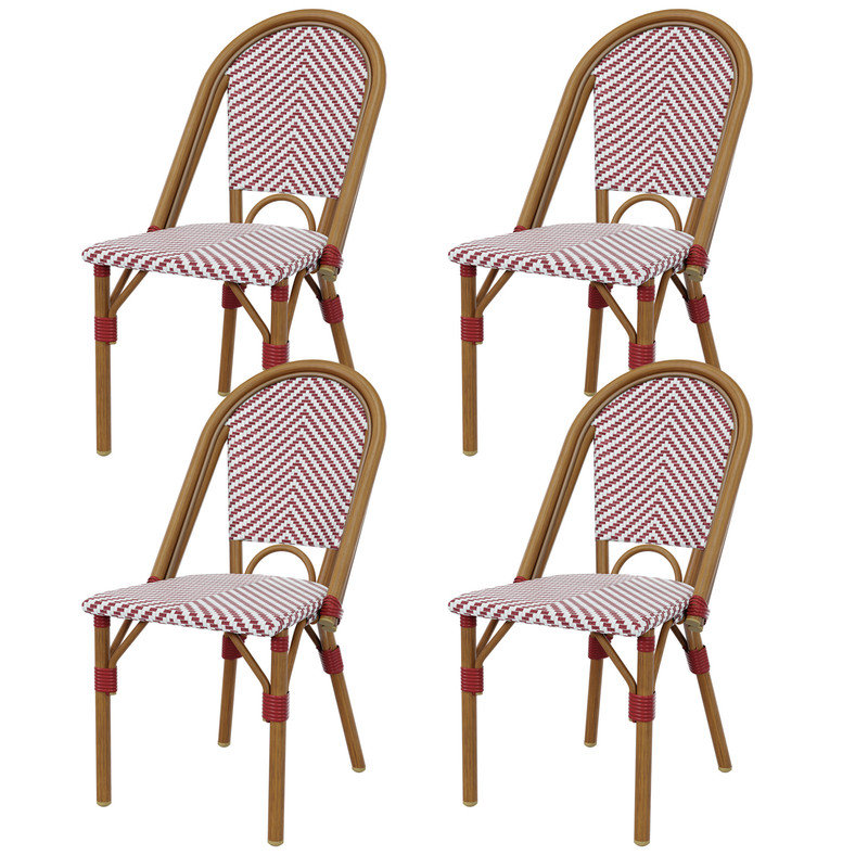 Outdoor Dining Side Chairs, Red, 4