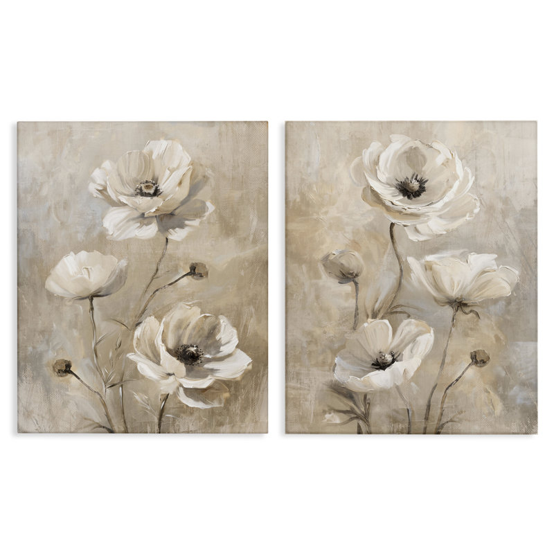  «Neutral Toned Flora», ensemble de 2 toiles murales par Nina Blue, H 20 po x l 16 po