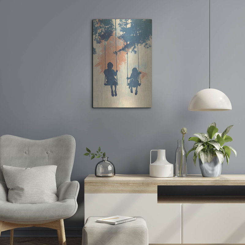 «Kids On Swings» par Andreas Magnusson, art mural en métal, H 24 po x l 16 po