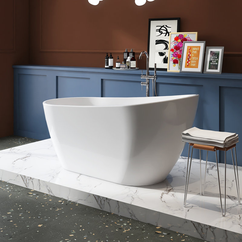 59" Freestanding Soaking Acrylic Bathtub