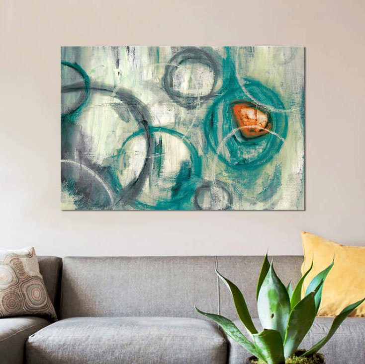 «Auspicieuse sarcelle», impression sur toile, H 40 po x l 60 po x P 1,5 po, Toile tendue, Pas de tapis