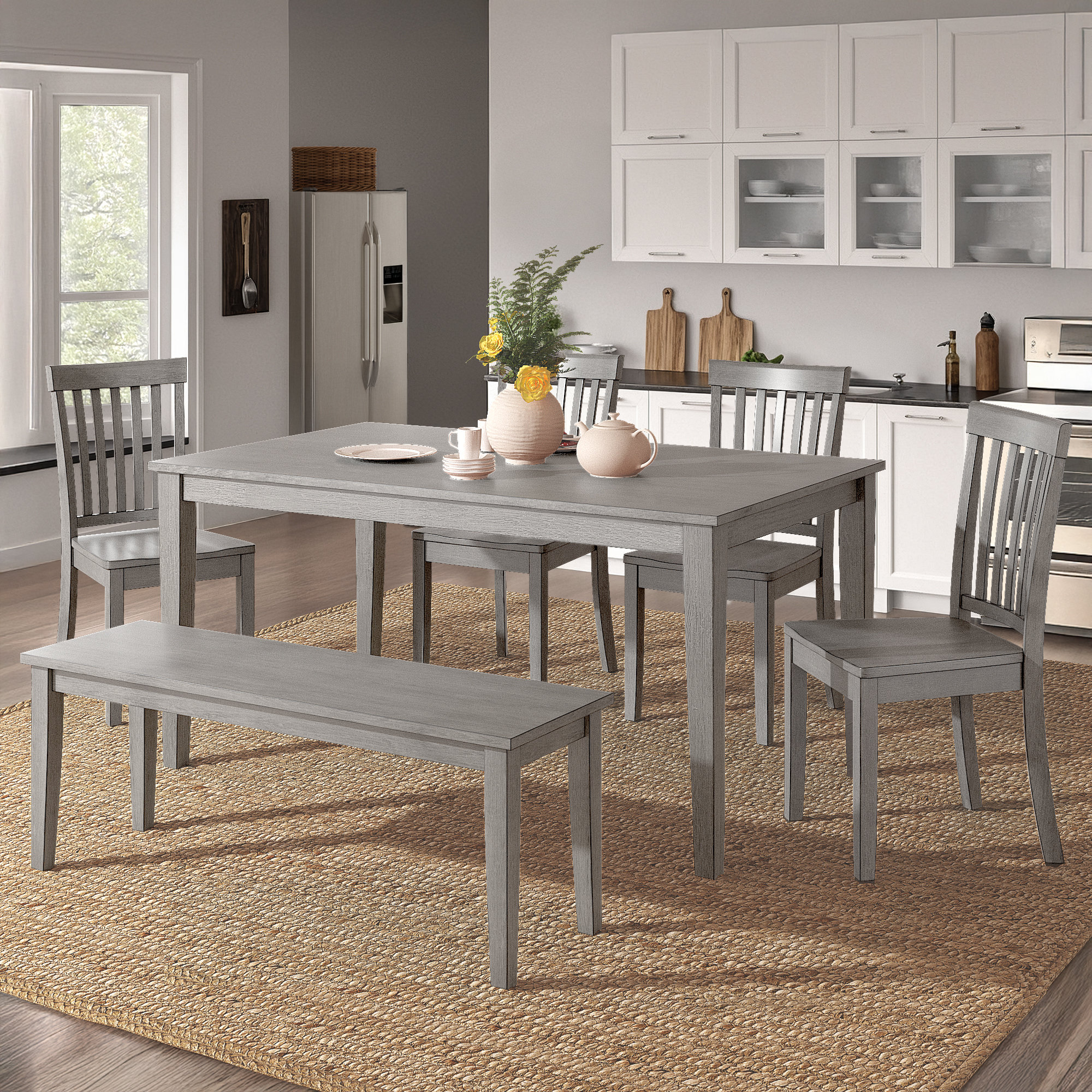 Alexa-Mae 6 - Person Solid Wood Top Four Leg Dining Set