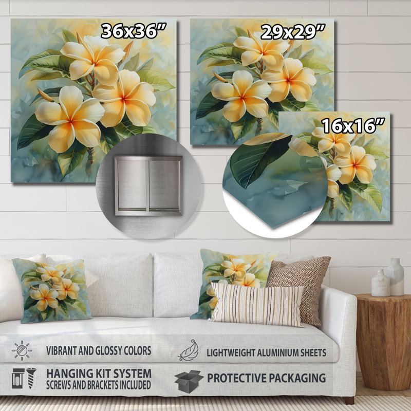 Décoration murale jaune et blanc Plumeria Tropical Dream - Plumeria, Métal métal, H 16 po x l 16 po x P 1 po