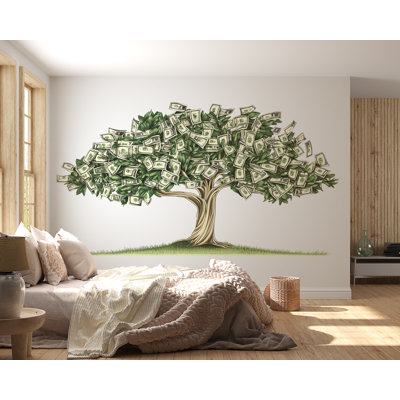 Money Tree Wall Decal, Dollar Bill Tree Sticker, Wealth Wall Art, Office Wall Decor, Business Wall Mural, Success Decor, 175Gm