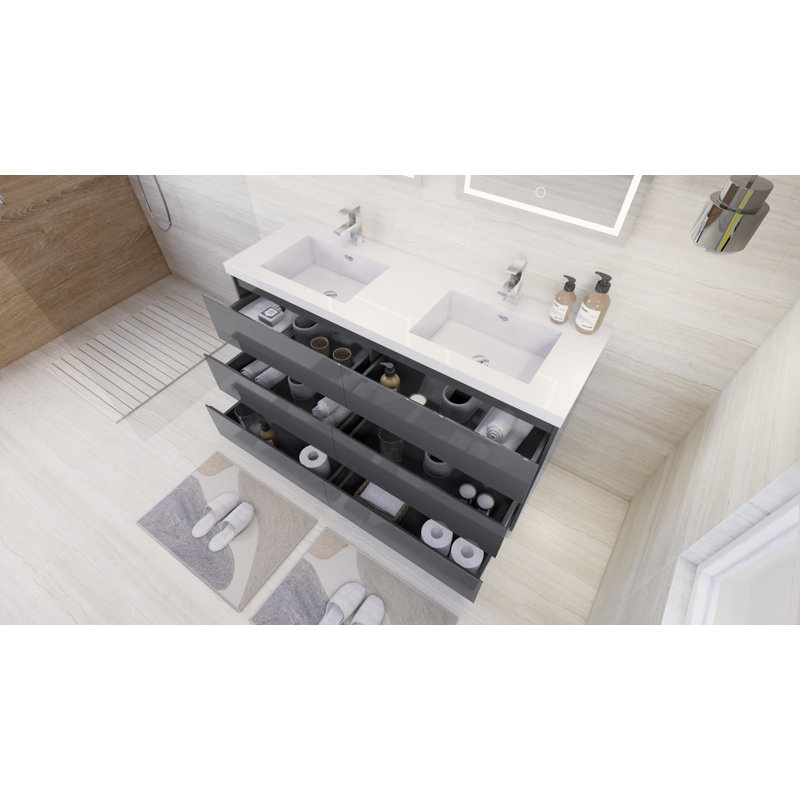 Ensemble de meuble-lavabo double 60 po Ferrante, Gris ultrabrillant