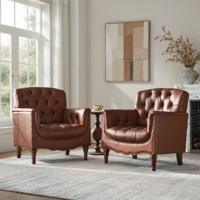 Annja 32" W Tufted Genuine Leather Armchair