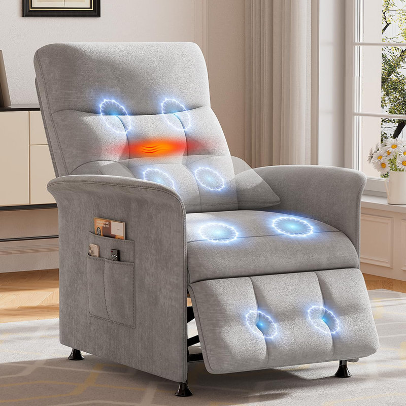 Power Recliner Chair for Adults with Heated & Massage, Lazy Boy Single Sofa with Side Pockets for Home Theater Seating,Beige