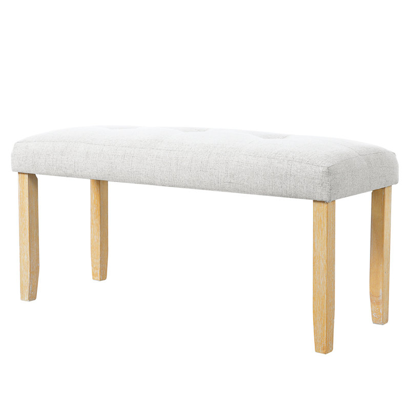 Banc rembourré pour espaces multiples, tissu en lin, rembourrage en mousse confortable, structure en bois d'hévéa, banc Mid-Century moderne avec charge de 250 lb, revêtement et structure