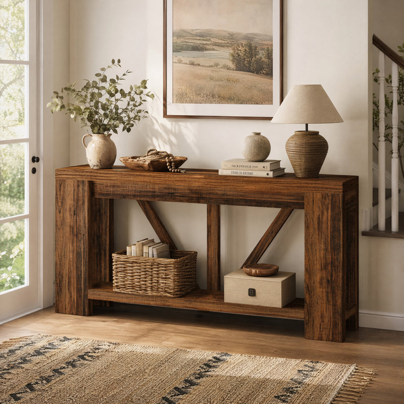 Console 70,9 po à 2 niveaux Farmhouse, Brun rustique