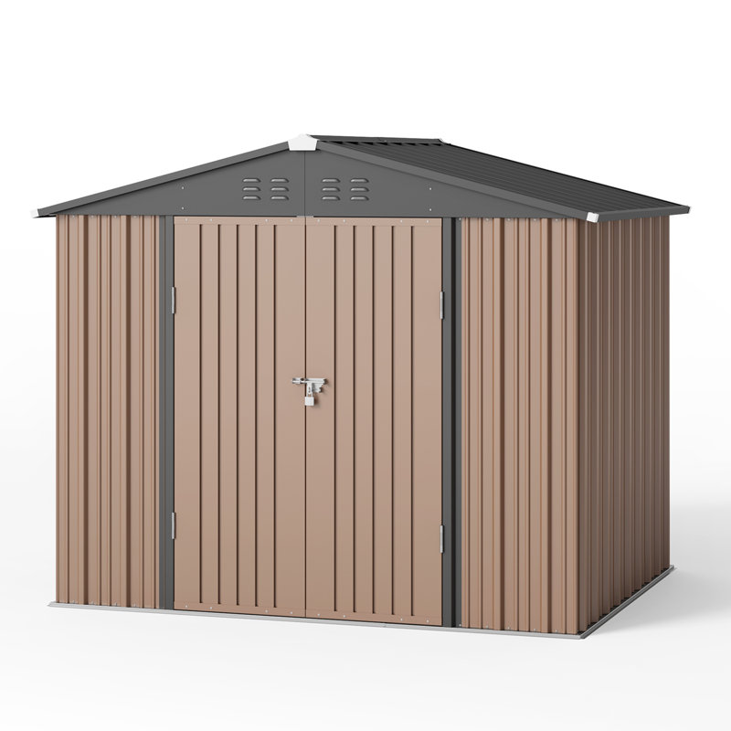 8 ft. x 6 ft. Brown Metal Outdoor Storage Shed with Sloping Roof