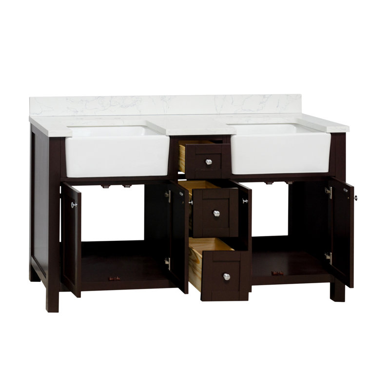 Meuble-lavabo double l 60 po Yorkshire, Chocolat