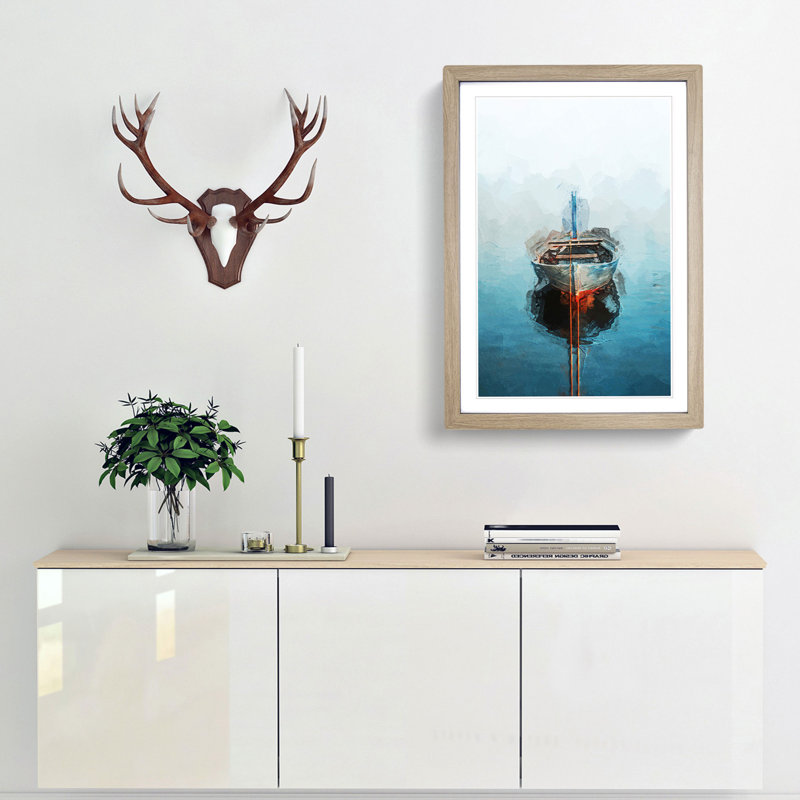 A Tethered Boat in Abstract - Framed Print, 45cm H x 33cm W x 2cm D, Oak Framed