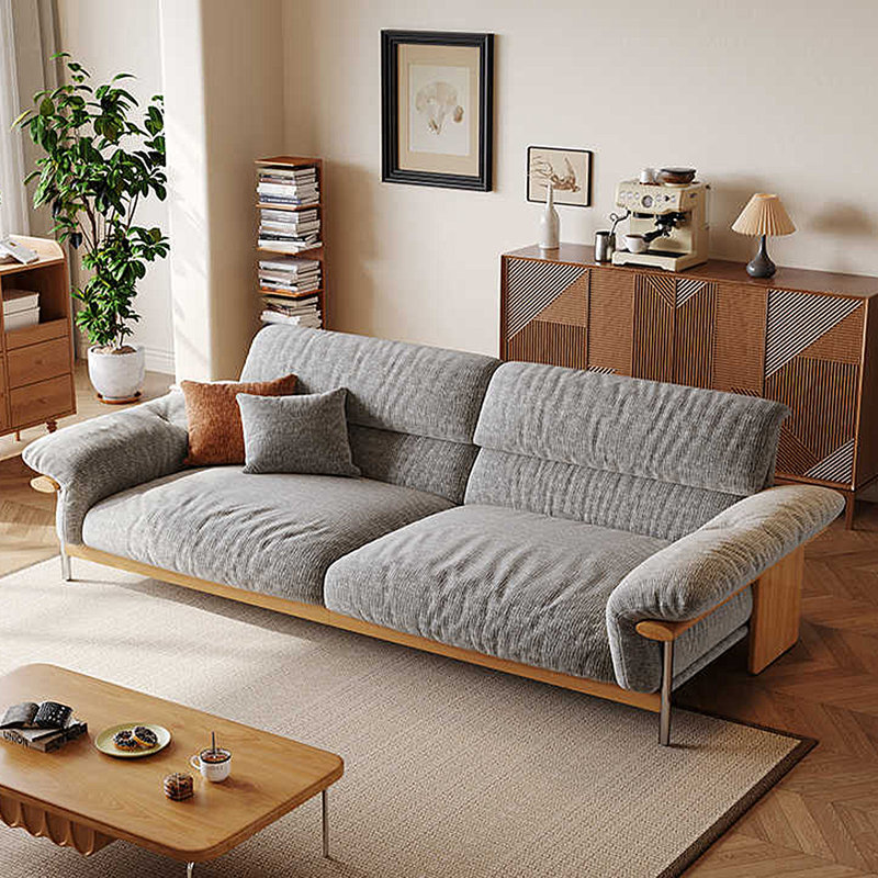 Causeuse 88,58 po en mélange de lin gris avec coussins décoratifs, H 35,43 po x l 88,58 po x P 37,4 po, Grey