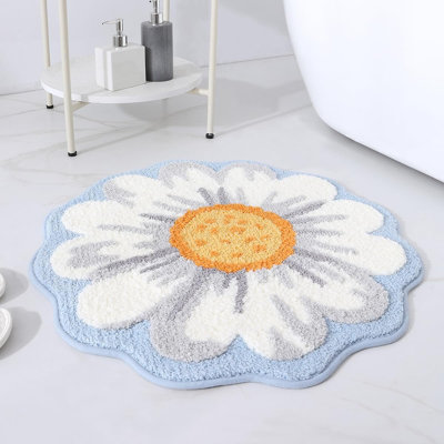 Unique natural plant and floral design bathroom carpet, ultra soft ultra-fine fiber, medium fluff, durable, non slip, fast drying, machine wash, size 25.6 "x 25.6"
