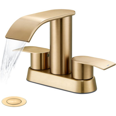 Robinet de salle de bain central champagne 4 pouces - Robinet pour salle de bain à 2 poignées avec bonde escamotable