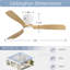 52" Solid Wood 3-Blade Low Profile Ceiling Fan With Integrated LED Light, DC Motor, Smart Remote Control & Reversible Airflow-612094169-612094146