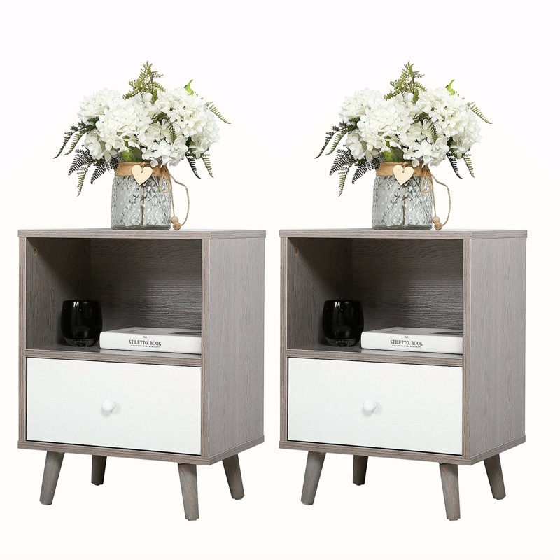 Ensemble de 2 tables de chevet avec compartiment de rangement à tiroirs - gris