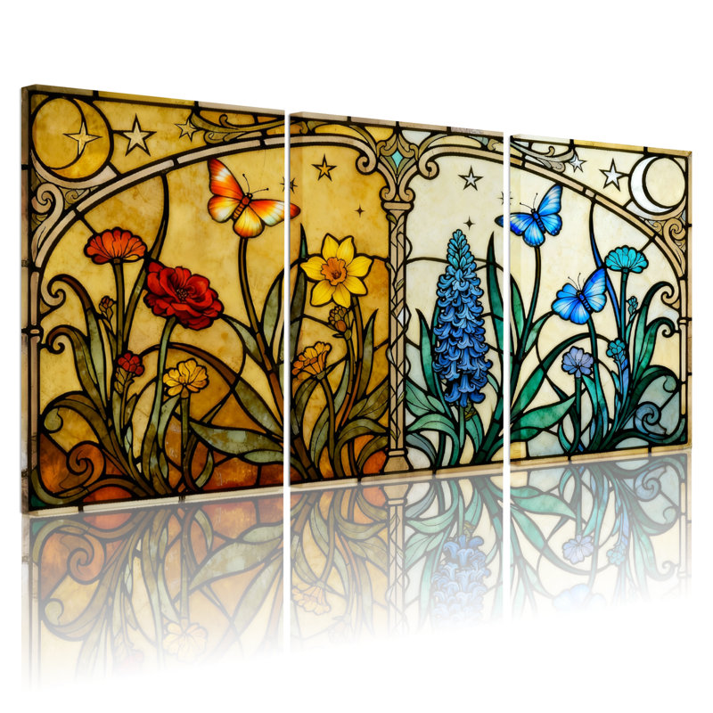 Ensemble de 3 reproductions d'art mural sur toile en vitrail, H 18 po x l 36 po
