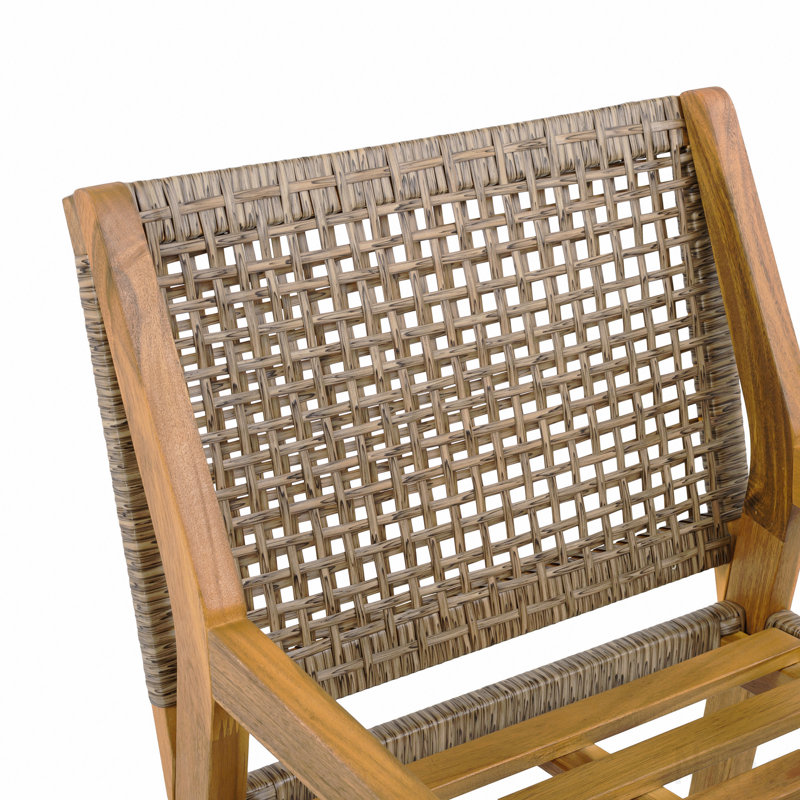 Chaise de salle à manger d'extérieur - Bois d'acacia et osier avec meubles de patio à coussin crème - Finition teck et brun wicke - Ensemble de 2