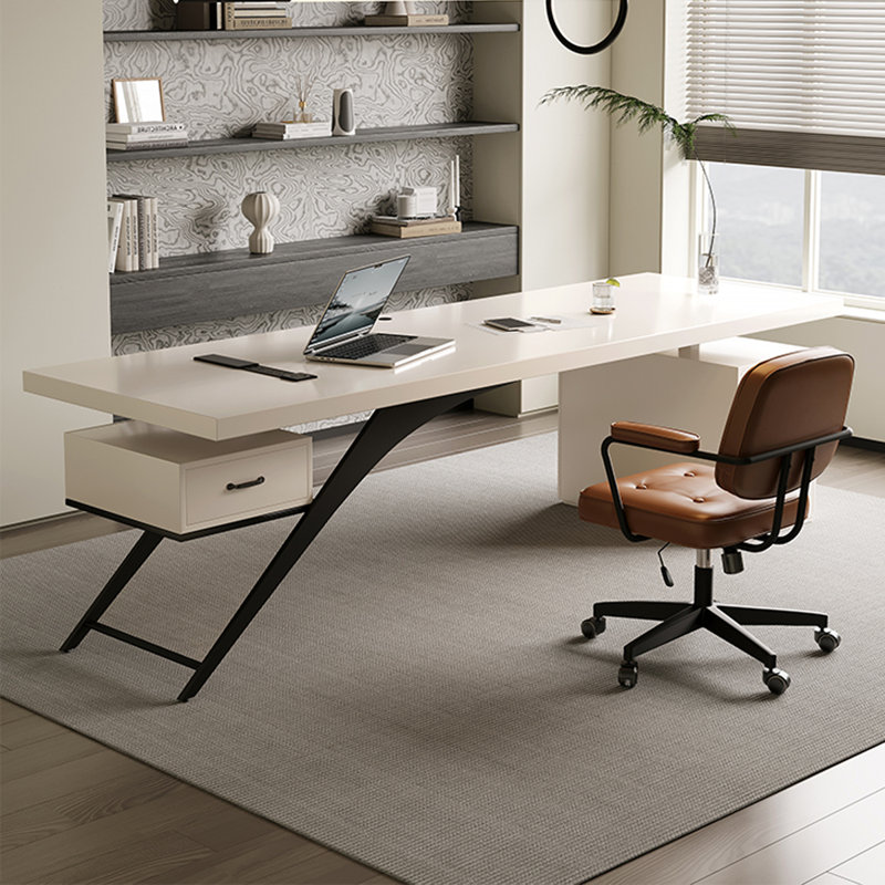Bureau blanc rectangulaire en bois massif avec 1 tiroir, bureau