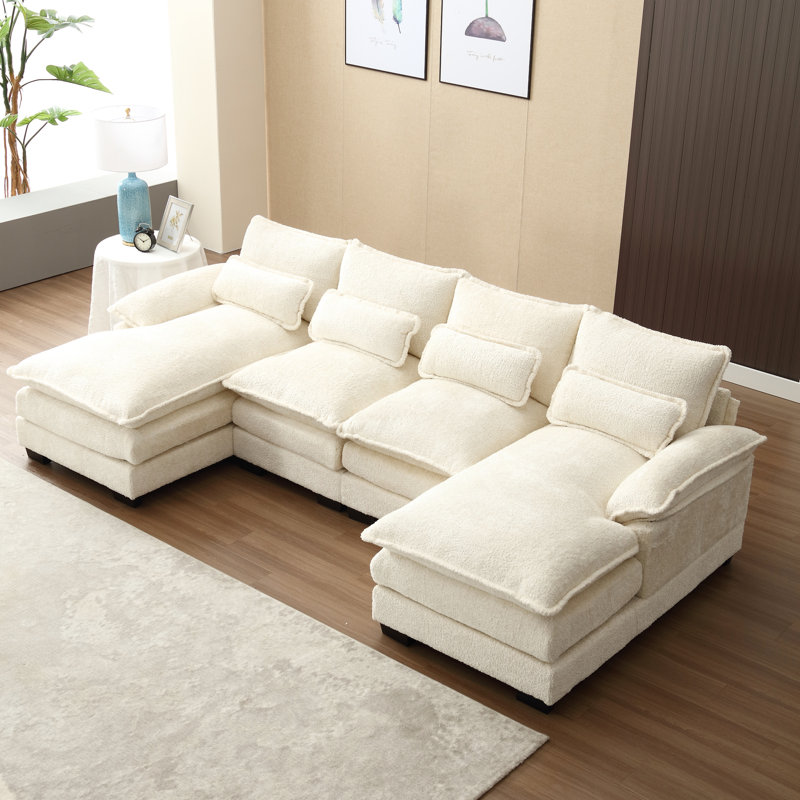 Canapé modulaire en chenille avec design en U confortable et tendance