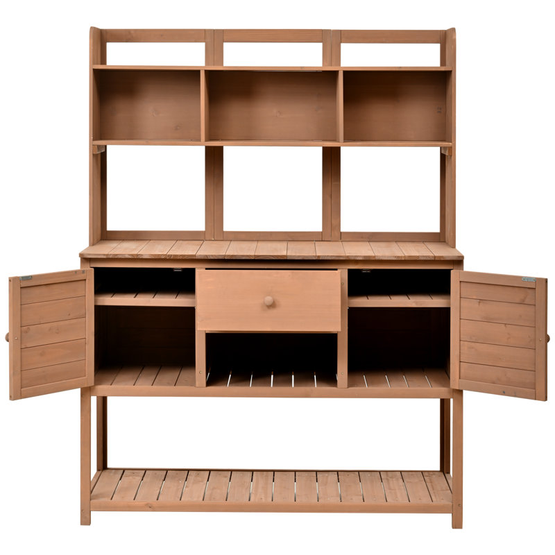 Banc de rempotage rustique Doodle 50,2 pouces avec tablettes réglables et bois de sapin durable, Brun