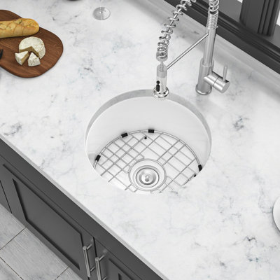Évier en céramique de 18 po - cuve simple, choix de montage double, écaillage et taches, blanc avec grille de fond de cuisine de 18 po, chaleur, blanc, surface de nettoyage lisse pour un entretien facile