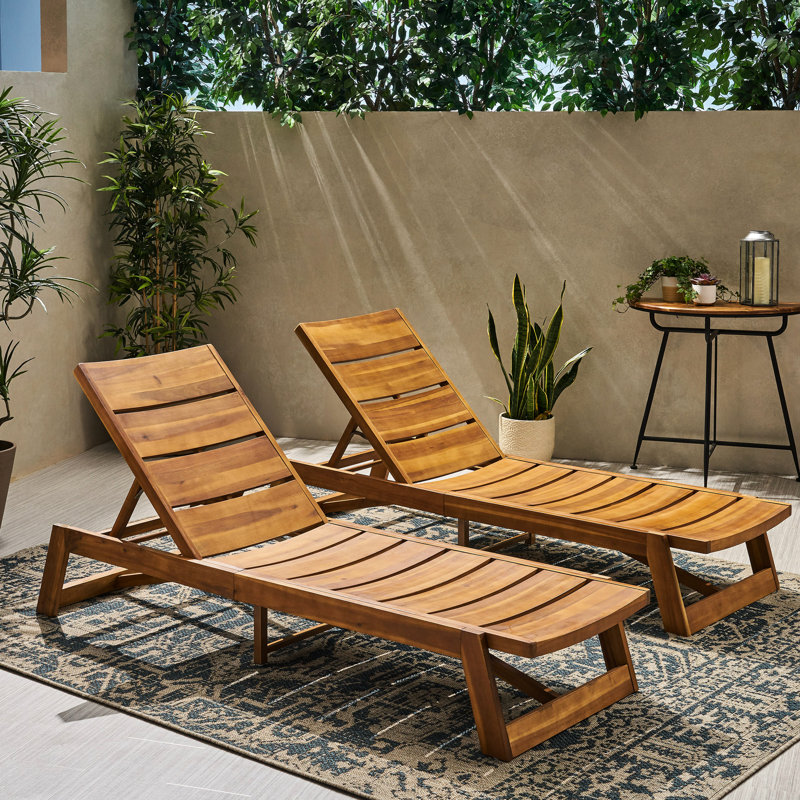 2 Chaise Lounges - Style, Wood, Finish, Yellow Brown, Solid Wood + , 78.75" D X 26.16" W 12.50" H, Outdoor Brave 2 Lounge In Brown Color, Leisure Time
