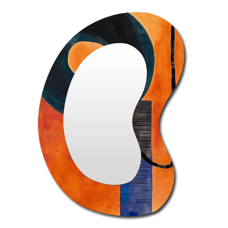 Retro Dada Painting Orange Black - Shapes Unique Shape Decorative Mirror, Modern Asymmetrical Wall Mirror, Printed Metal Art