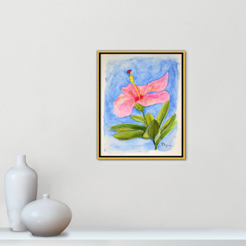 Fleur d'hibiscus rose par Mike Ragan, H 21,5 po x l 17,5 po, Doré