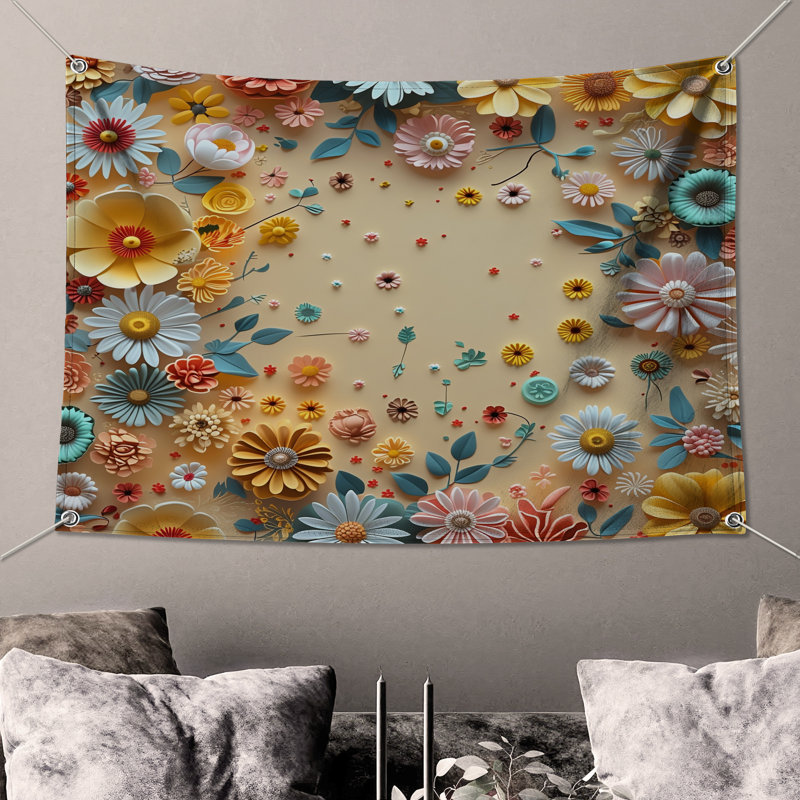 Tapisserie murale en papier - Fleurs, 104in H x88 with 4 Grommets
