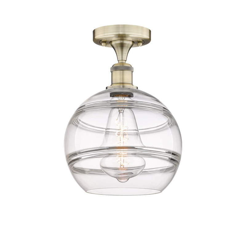 Edison - Adrieanna - Plafonnier semi-encastré 1 lumière, Transparent, H 11,75 po x l 10 po x P 10 po, Laiton antique