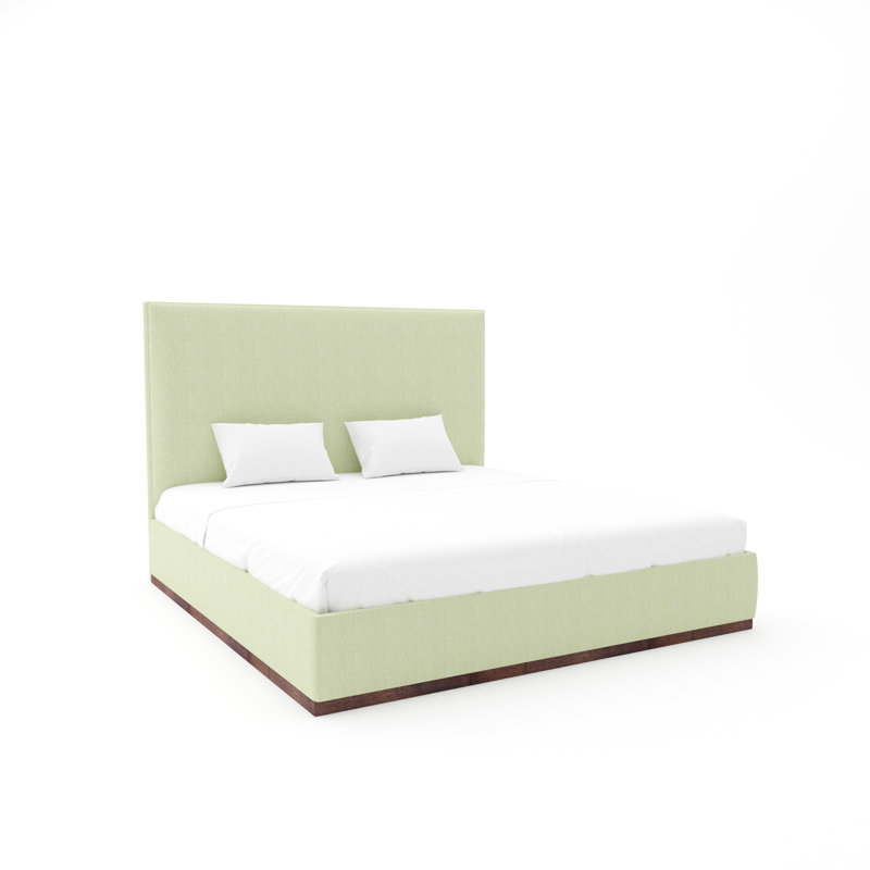 Lindley Custom Upholstered Bed with Wood Base, White, Queen, Maestro Ultra Performance Meadow