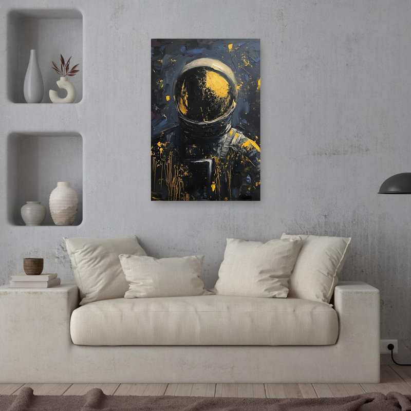 «Golden Astronaut», impression d'art dramatique moderne abstrait, H 36 po x l 24 po