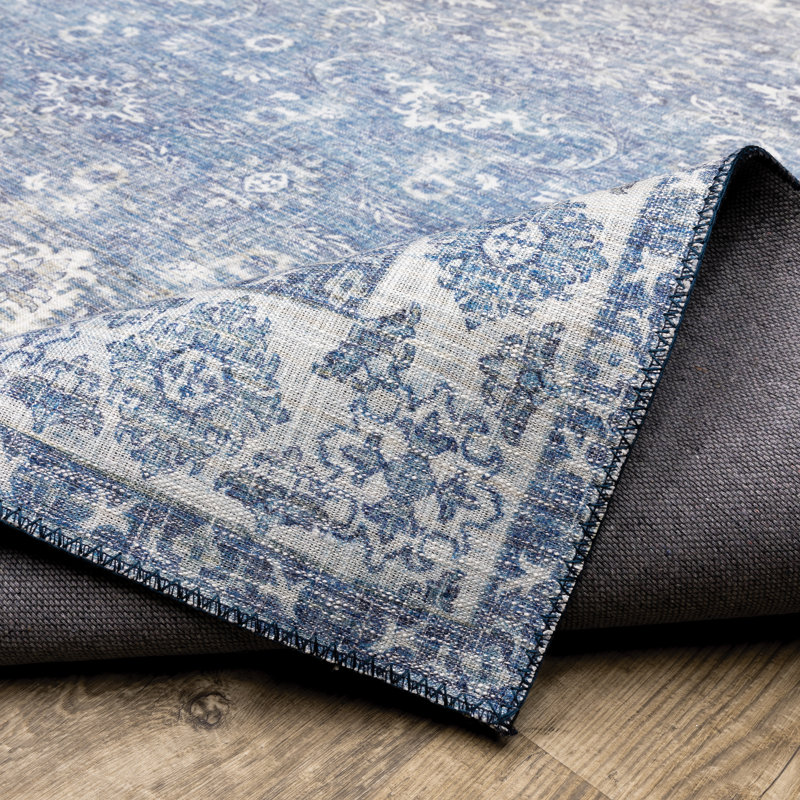 Tapis oriental bleu touffeté, Rectangle 8 pi 9 po x 12 pi