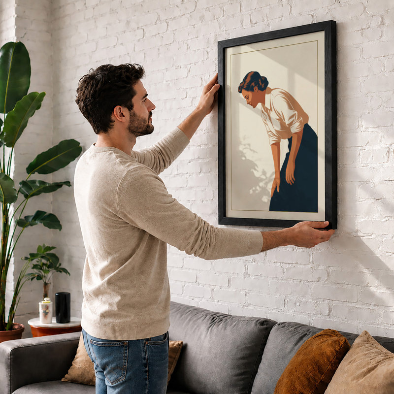 Woman In Fatigue Minimalist - Print, A4 - 29.7 x 21.0 cm, White