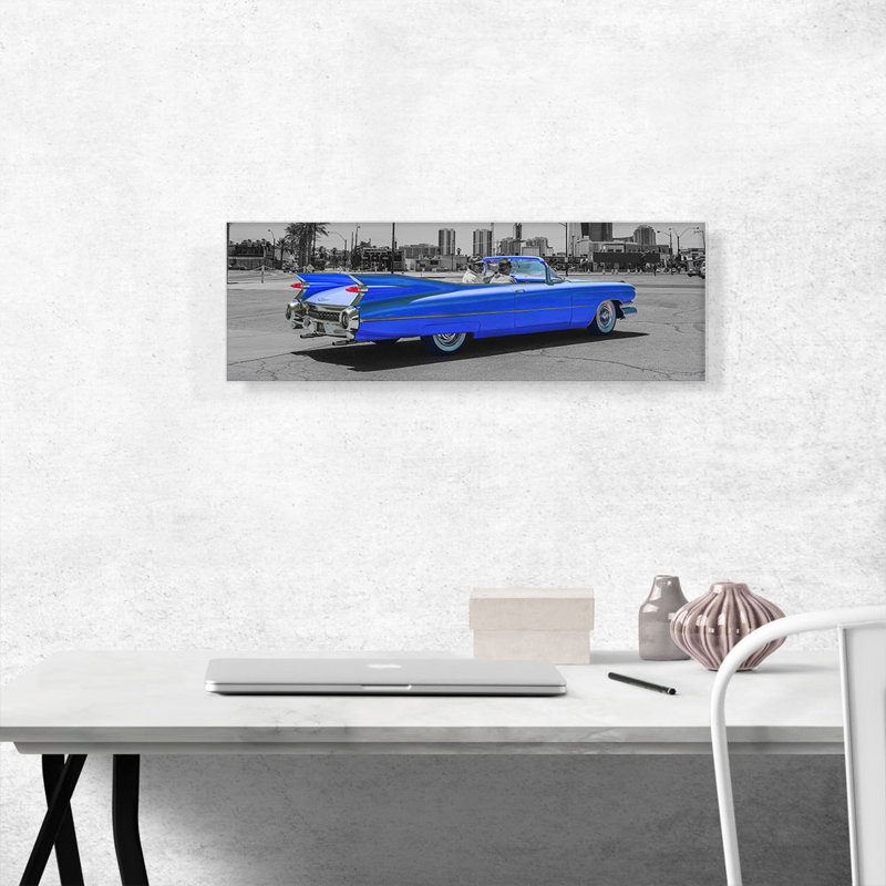 «Blue Vintage Cadillac Car», impression sur toile tendue, H 12 po x l 36 po x P 0,75 po