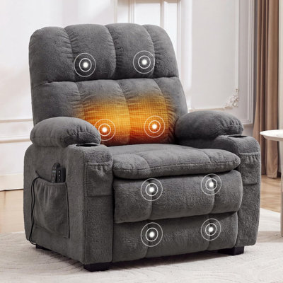 Oversized Power Recliner Chair with 25.6" Wide Seat, Heat & Massage, Electric Reclining Chair for Adults, Recliner with Cup Holders for Living Room, Bedroom