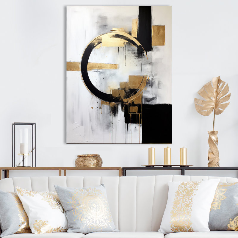 New Balance Dreams, abstrait or et noir - Art mural abstrait pour le salon, H 44 po x l 34 po, Sans cadre, Toile tendue