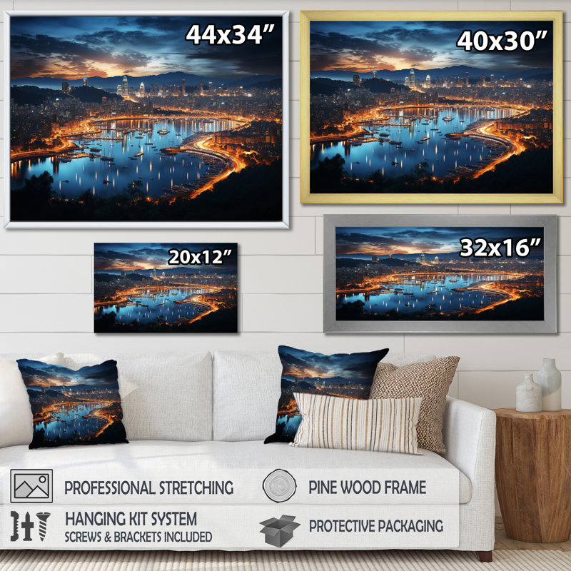 «Barcelona Beautiful Cityscape I», reproduction, Cadre flottant noir, H 12 po x l 20 po x P 1 po