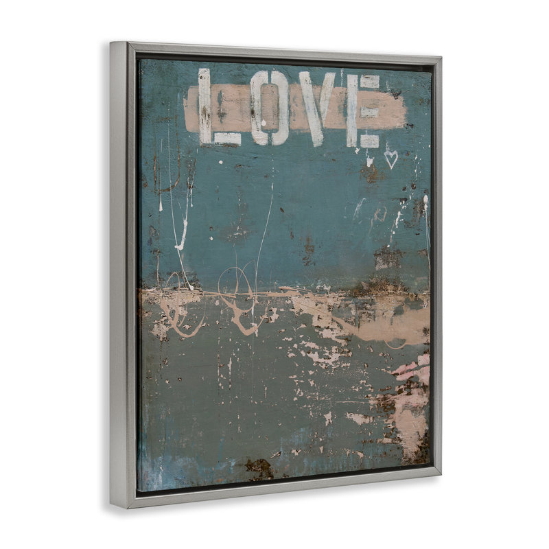 Cadre flottant abstrait Everlast Love Grunge, design par Erin Ashley, Cadre flottant gris lustré, H 21 po x l 17 po