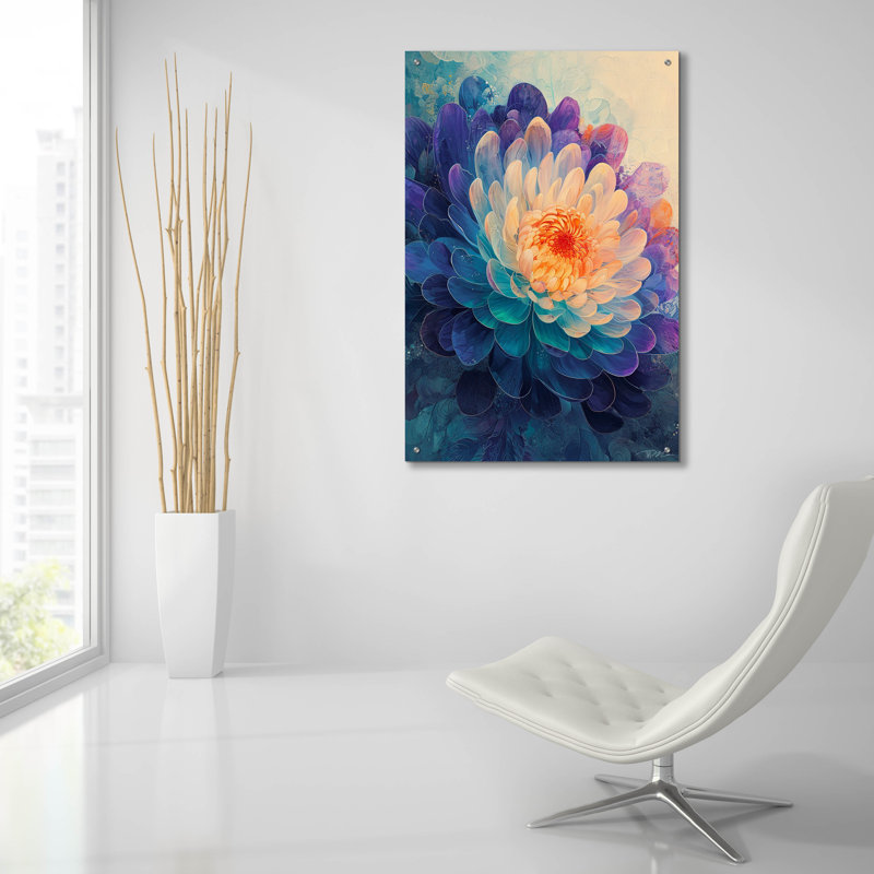 Art mural en verre Winston Porter «Abstract Chinese Chrysanthemum» par Momart, H 36 po x l 24 po x P 0,2 po