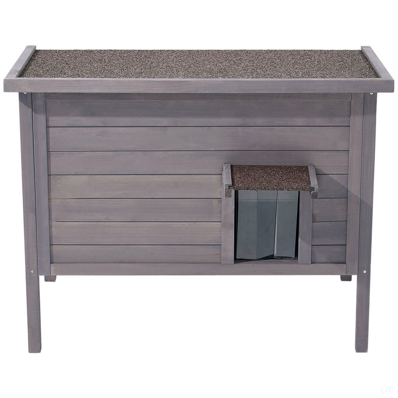 Maison de chat chauffée, maison de chat en bois isolée pour chats d'extérieur, abri de chat sauvage imperméable avec coussin chauffant, porte à rabat en PVC et toit en asphalte ouvert pour 1 à 3 chats en hiver, 34 x 21 x 27 po
