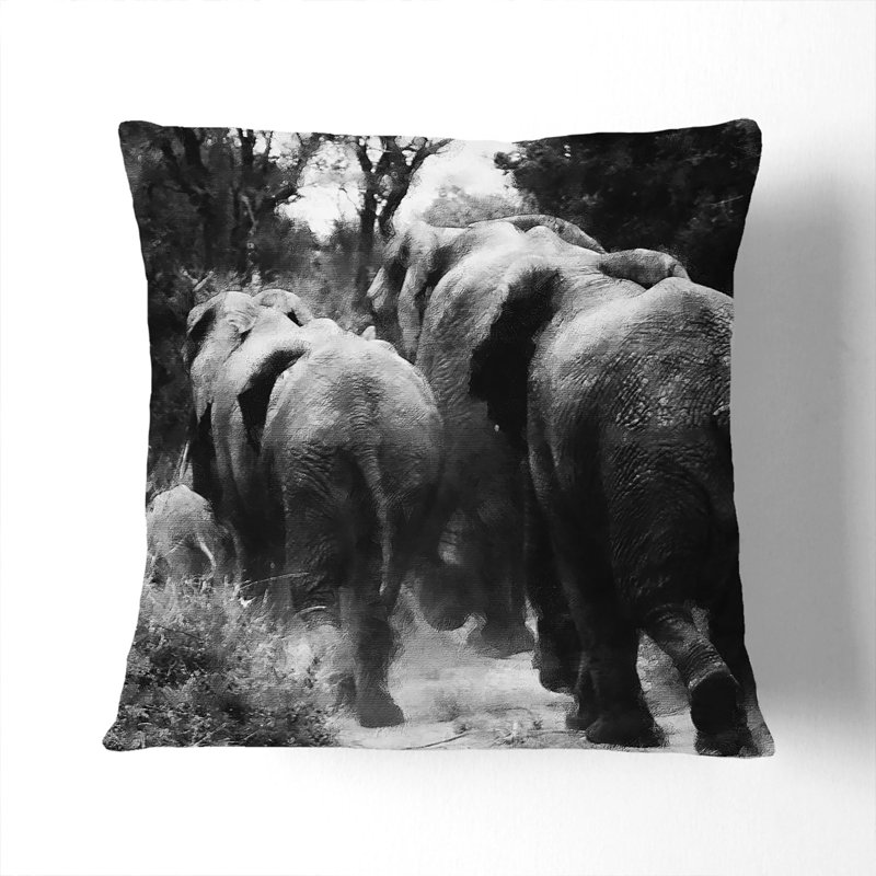 Herd Of Elephants Painting Square Throw Cushion, Black, 40cm H x 40cm W x 15cm D