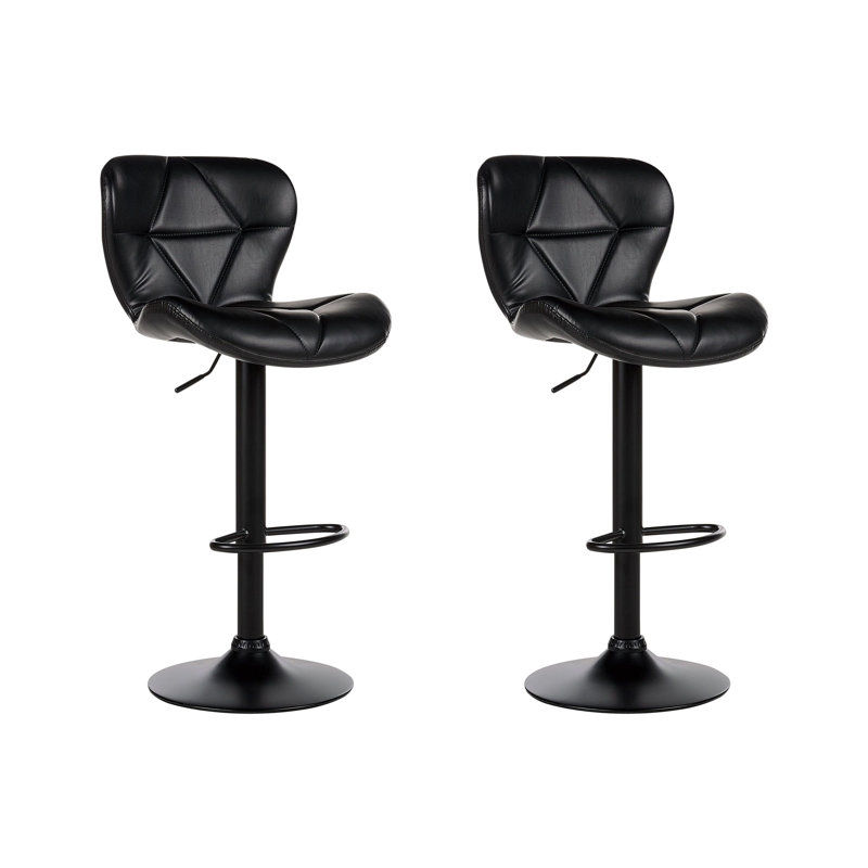 Nanafalia Swivel Upholstered Faux Leather Adjustable Height Bar Stool with Iron Frame, Black